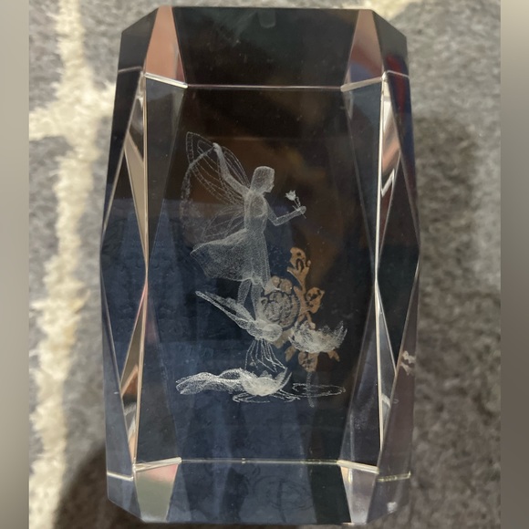 Fairy Dragonfly Flower 3D Laser Etched Glass Crystal Art Vintage - Picture 3 of 3